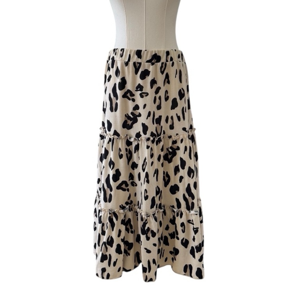 Tickled Teal Leopard Tiered Midi Skirt Size L EUC